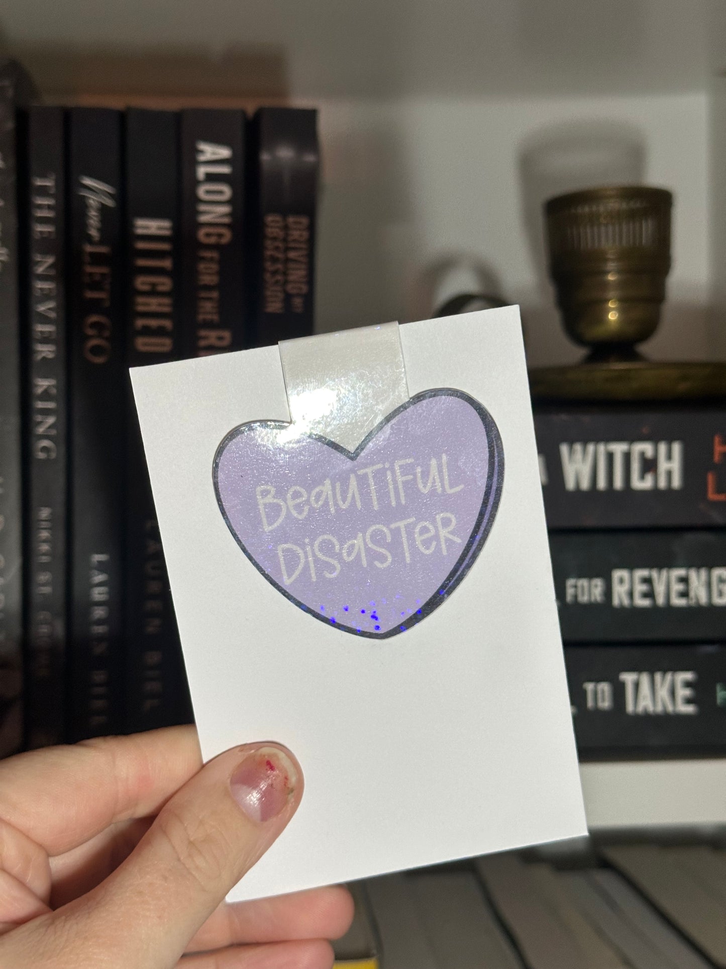 Purple candy heart magnetic bookmark