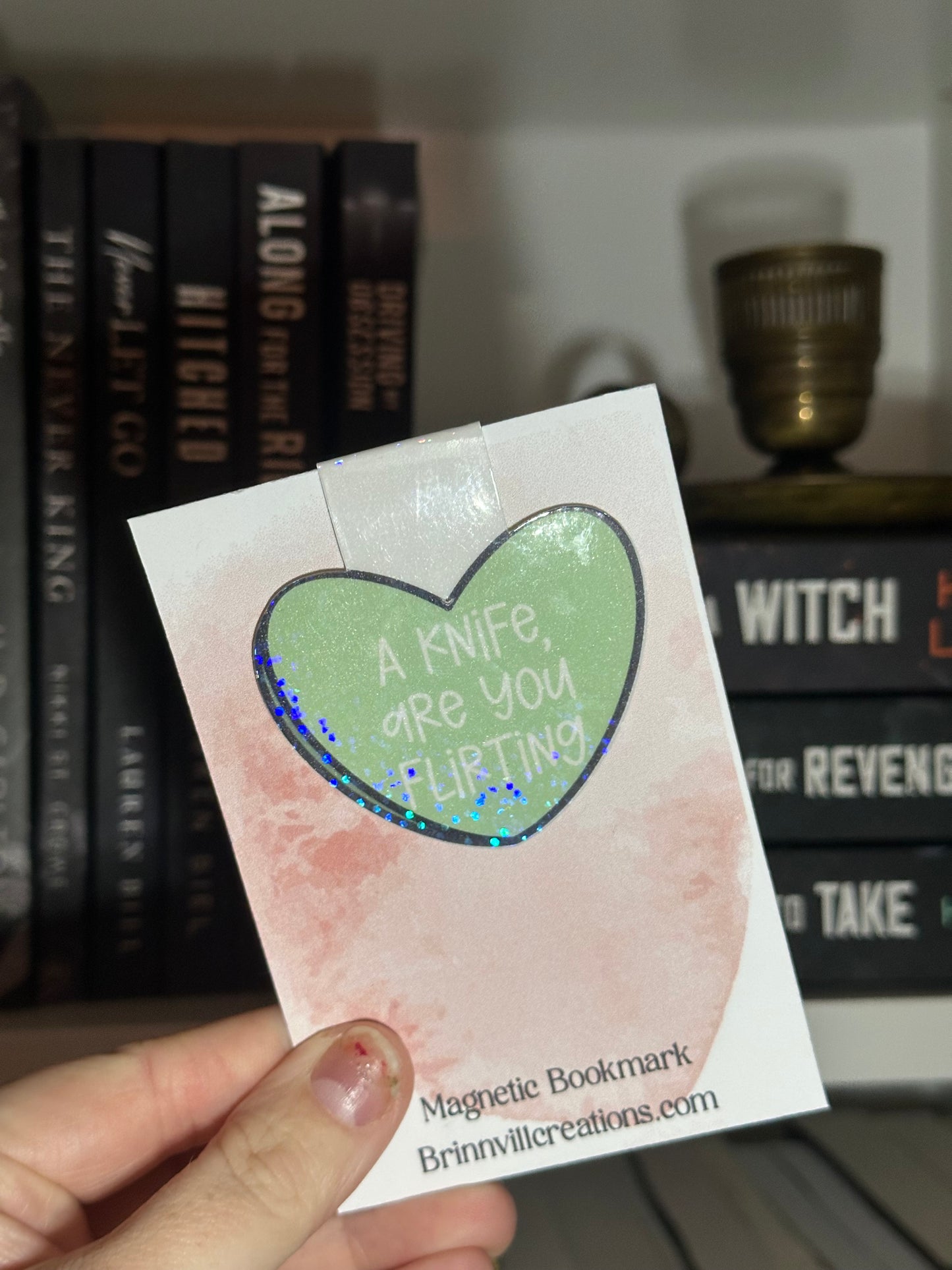 Green candy heart magnetic bookmark