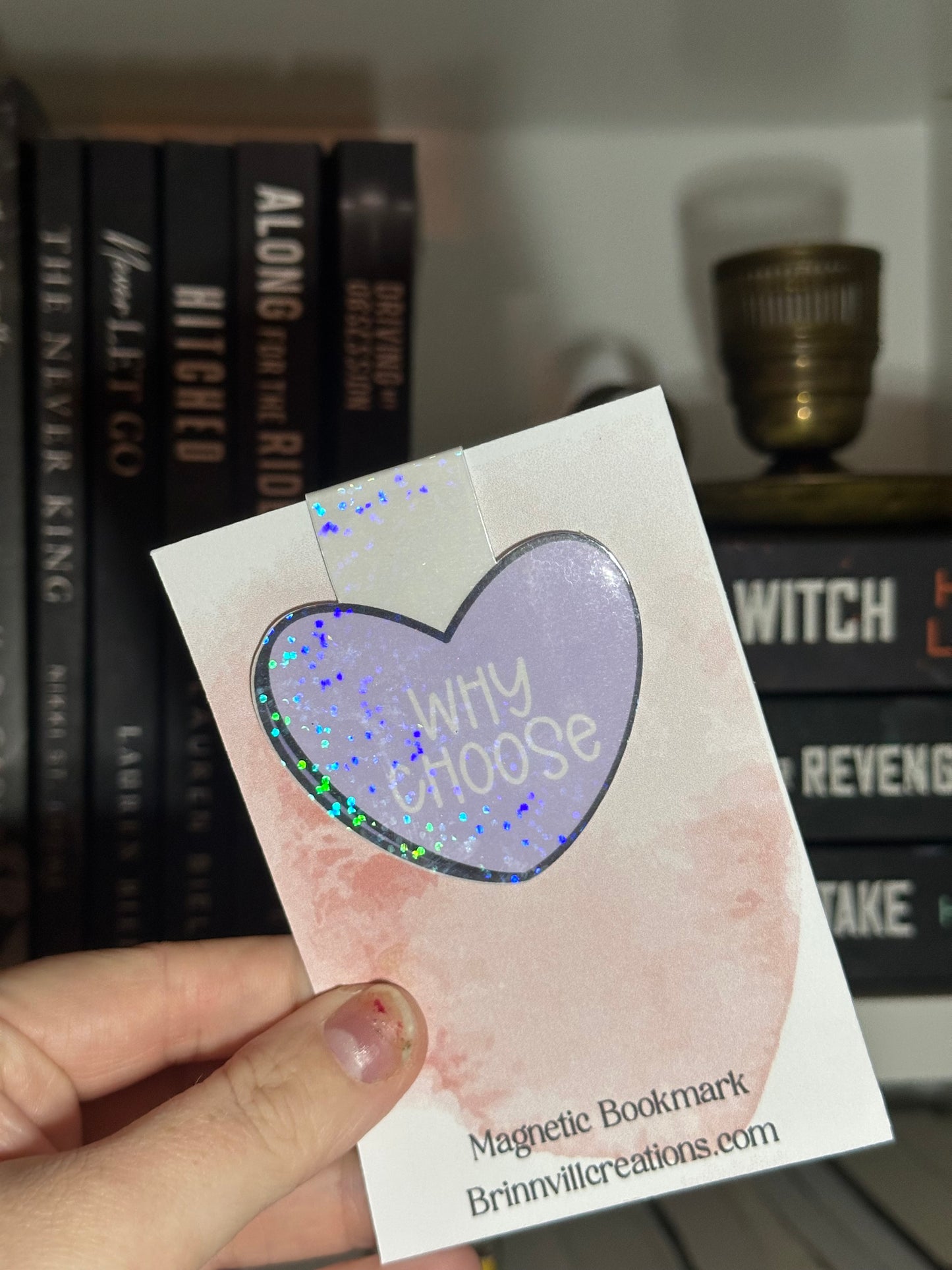 Purple candy heart magnetic bookmark