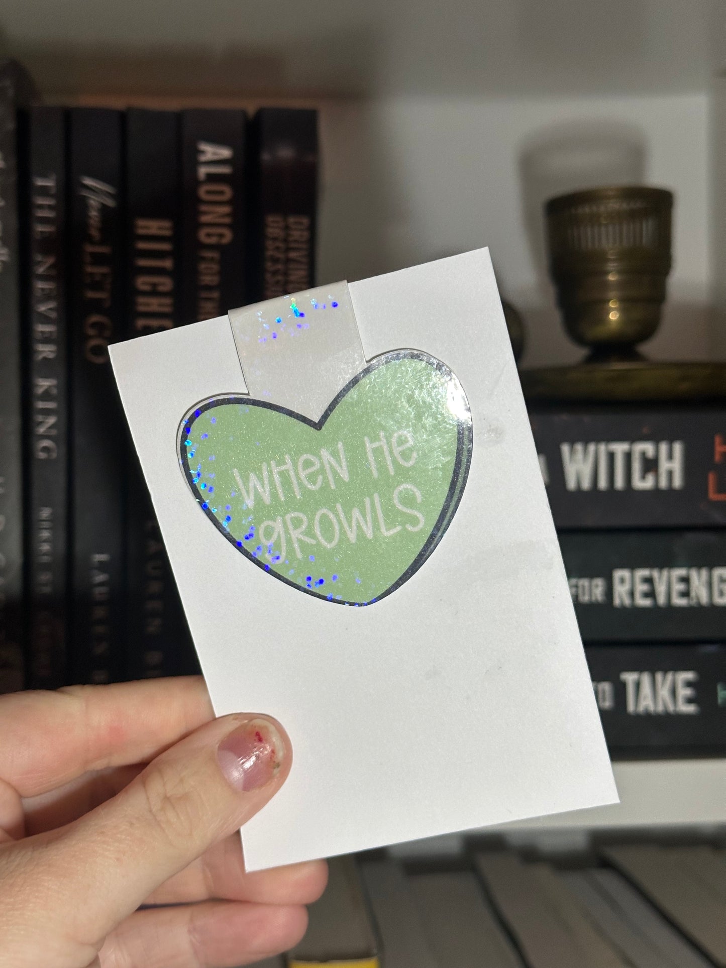 Green candy heart magnetic bookmark