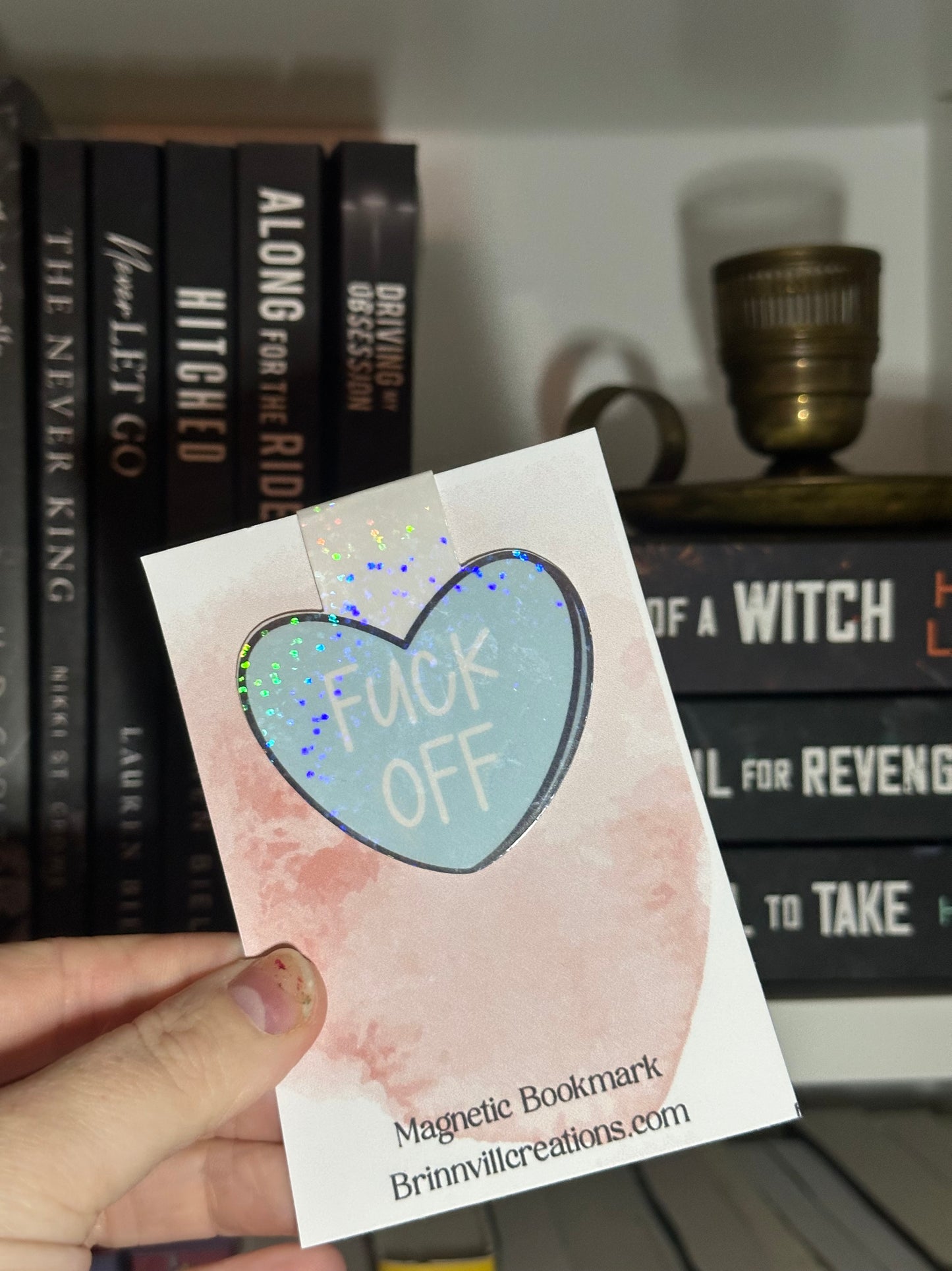 Blue candy heart magnetic bookmark