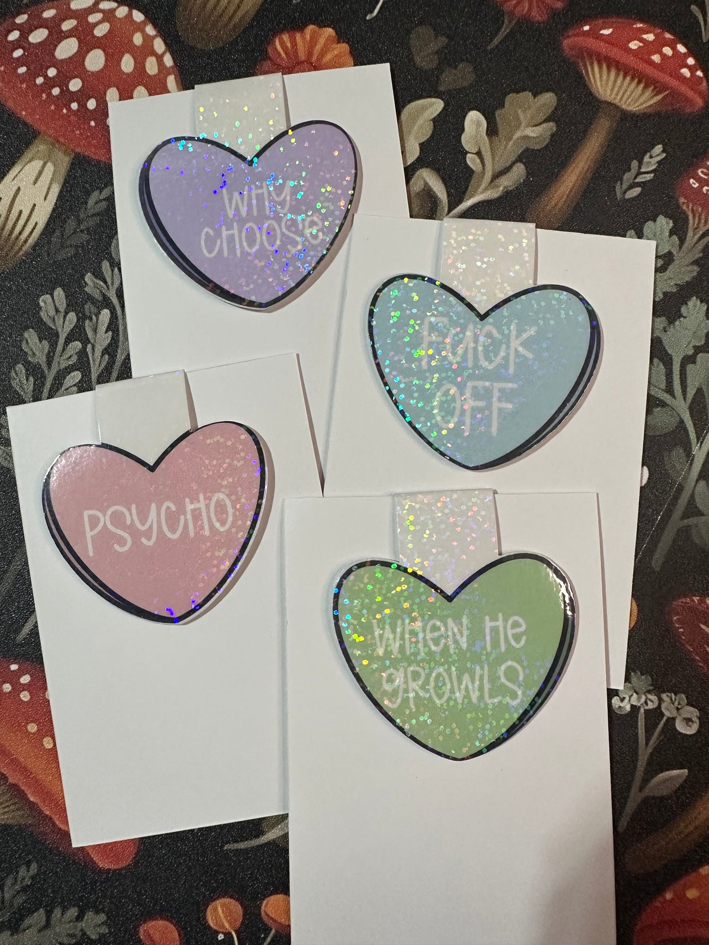 Purple candy heart magnetic bookmark