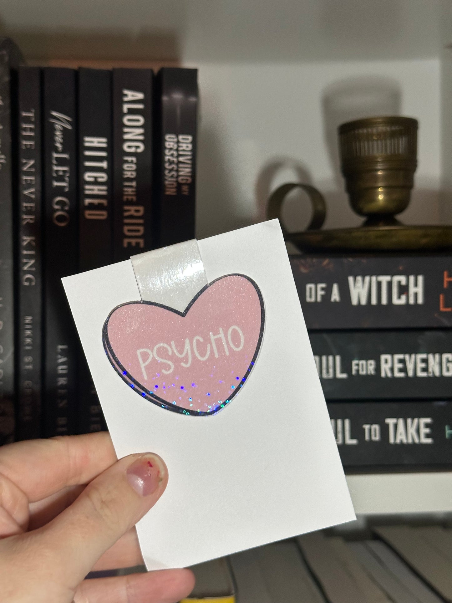 Pink candy heart magnetic bookmark