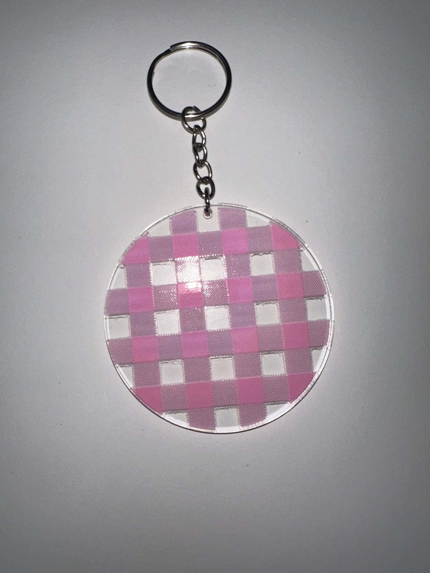 Pink gingham keychain